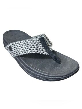 FitFlop Sandals Size 7.5 Women’s Surfa Black Gray Woven Flip Flop Comfy